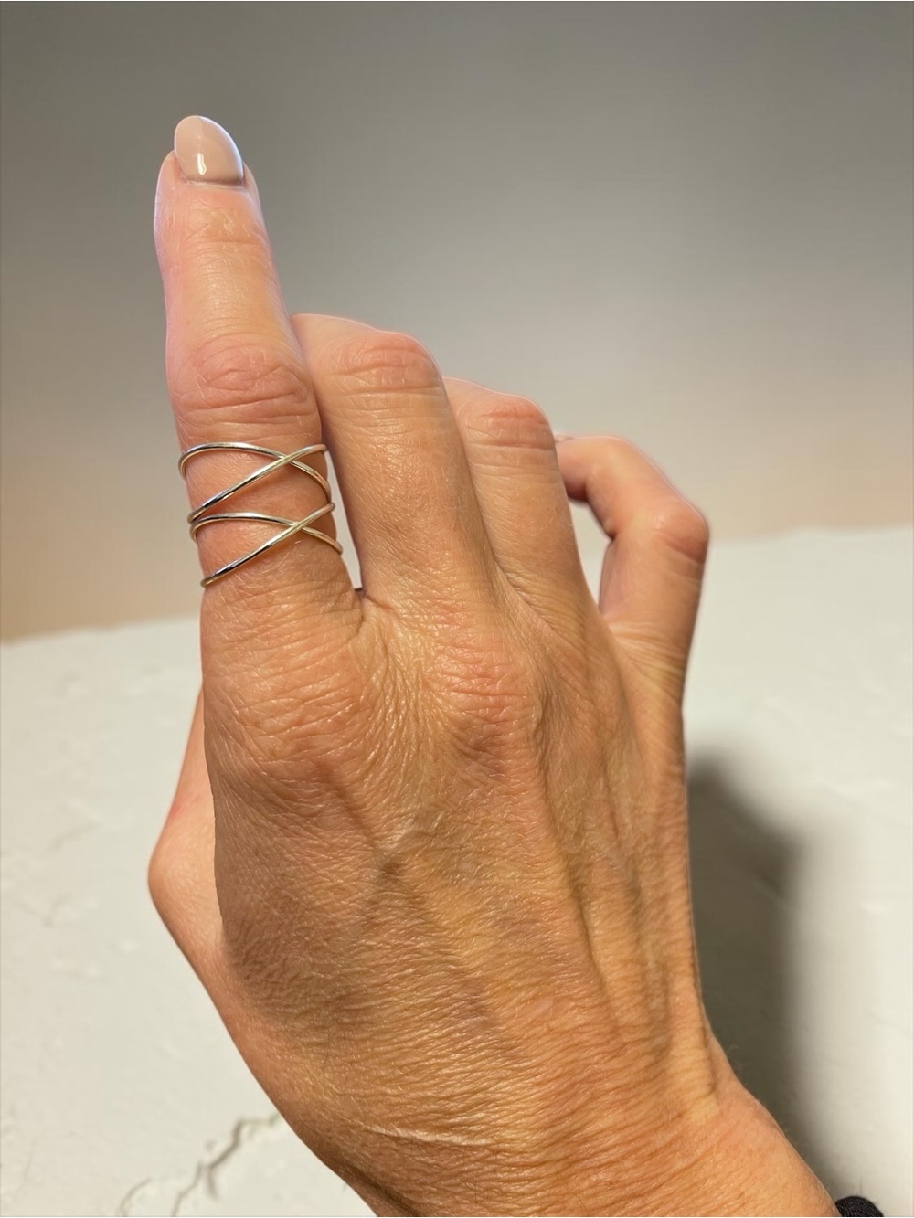 Minimalist Multi Band Silver Tone Wrap Crisscross Ring Size 7.5
